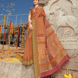 Crimson Handloom Natural Dyed Paithani Pallu Tissue Meenakari Kanchipuram Revival Silk Saree