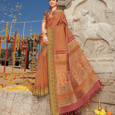 Crimson Handloom Natural Dyed Paithani Pallu Tissue Meenakari Kanchipuram Revival Silk Saree