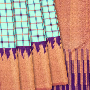Aquamarine Handloom Kanchipuram Korvai Silk Saree With Checks-Aquamarine