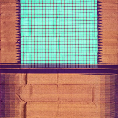 Aquamarine Handloom Kanchipuram Korvai Silk Saree With Checks-Aquamarine