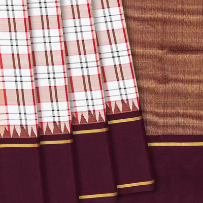 Multi Colour Handloom Kanchipuram Korvai Silk Saree With Checks-Multi colour