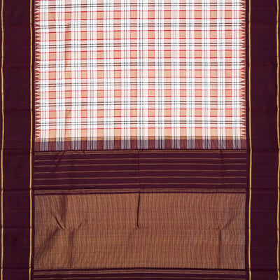 Multi Colour Handloom Kanchipuram Korvai Silk Saree With Checks-Multi colour