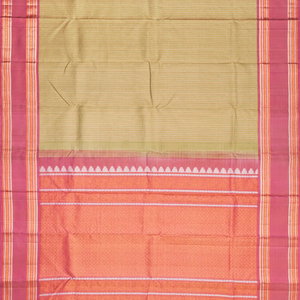 Sage Green Handloom Kanchipuram Korvai Silk Saree With Stripes-Sage Green