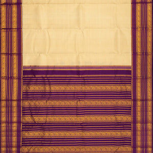 Sandal Handloom Kanchipuram Silk Saree With Stripes-Sandal
