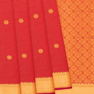 Red Handloom Kanchipuram Vairaoosi Silk Saree With Rudraksham Motifs-Red
