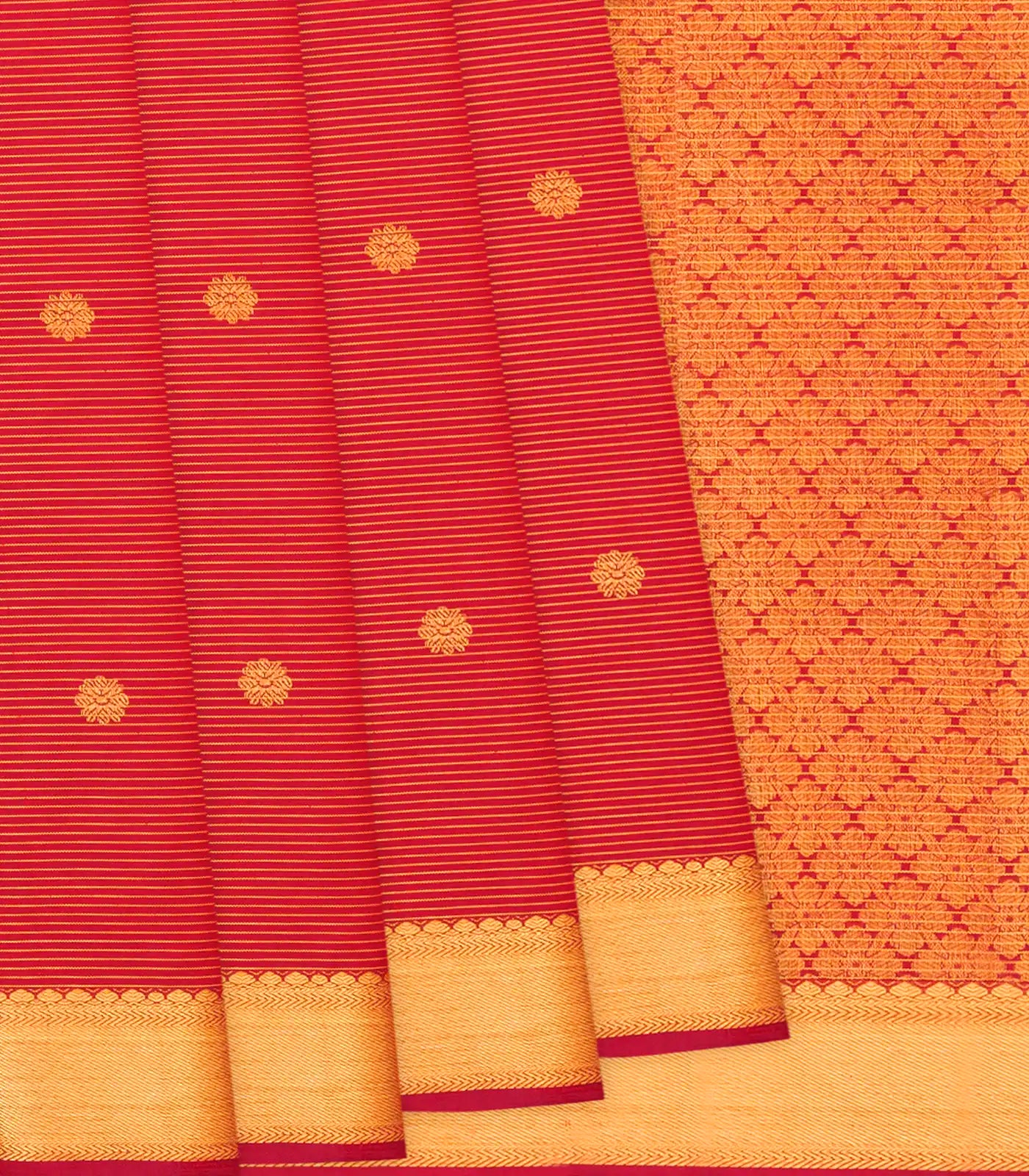 Red Handloom Kanchipuram Vairaoosi Silk Saree With Rudraksham Motifs-Red