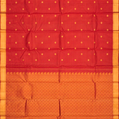 Red Handloom Kanchipuram Vairaoosi Silk Saree With Rudraksham Motifs-Red