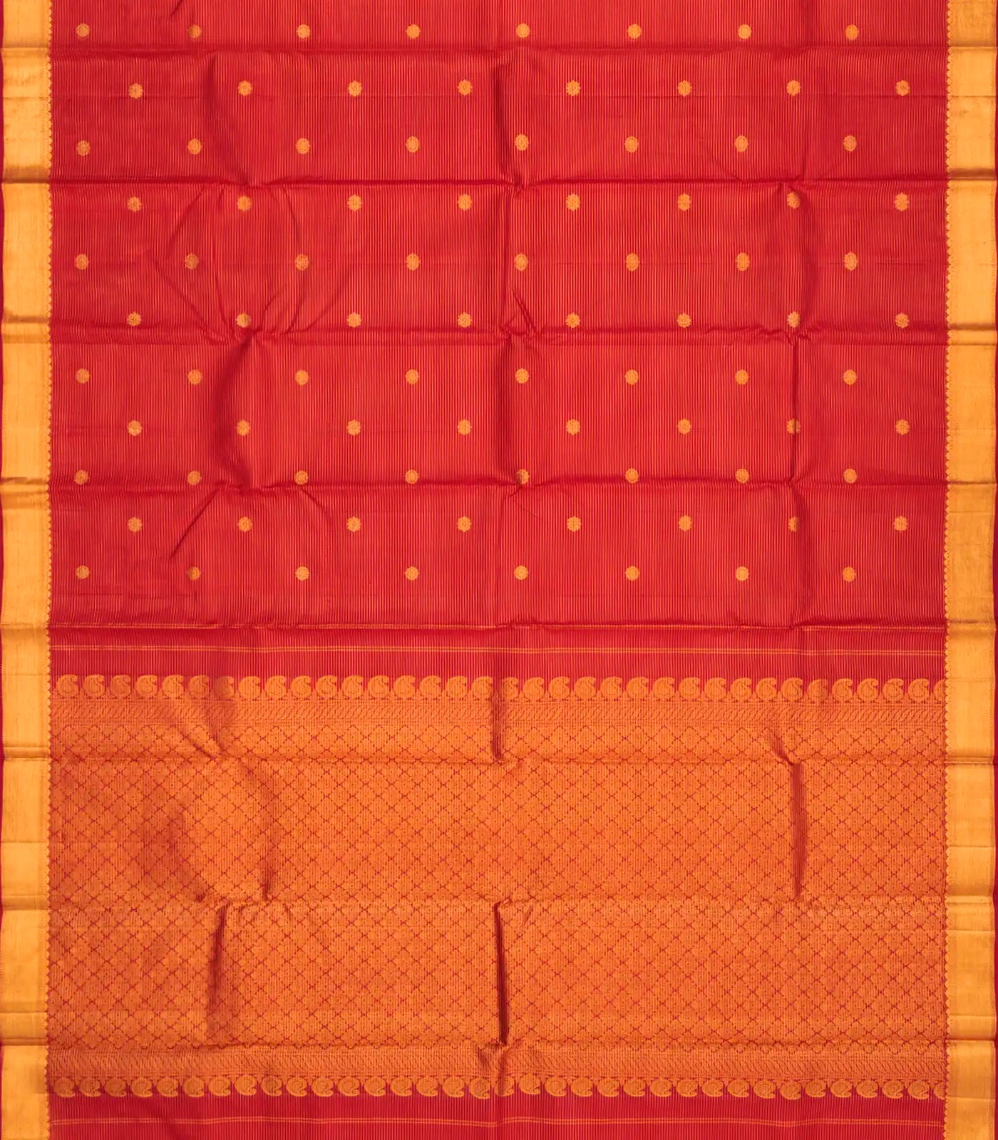 Red Handloom Kanchipuram Vairaoosi Silk Saree With Rudraksham Motifs-Red