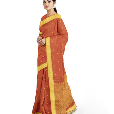 Red Handloom Kanchipuram Vairaoosi Silk Saree With Rudraksham Motifs-Red