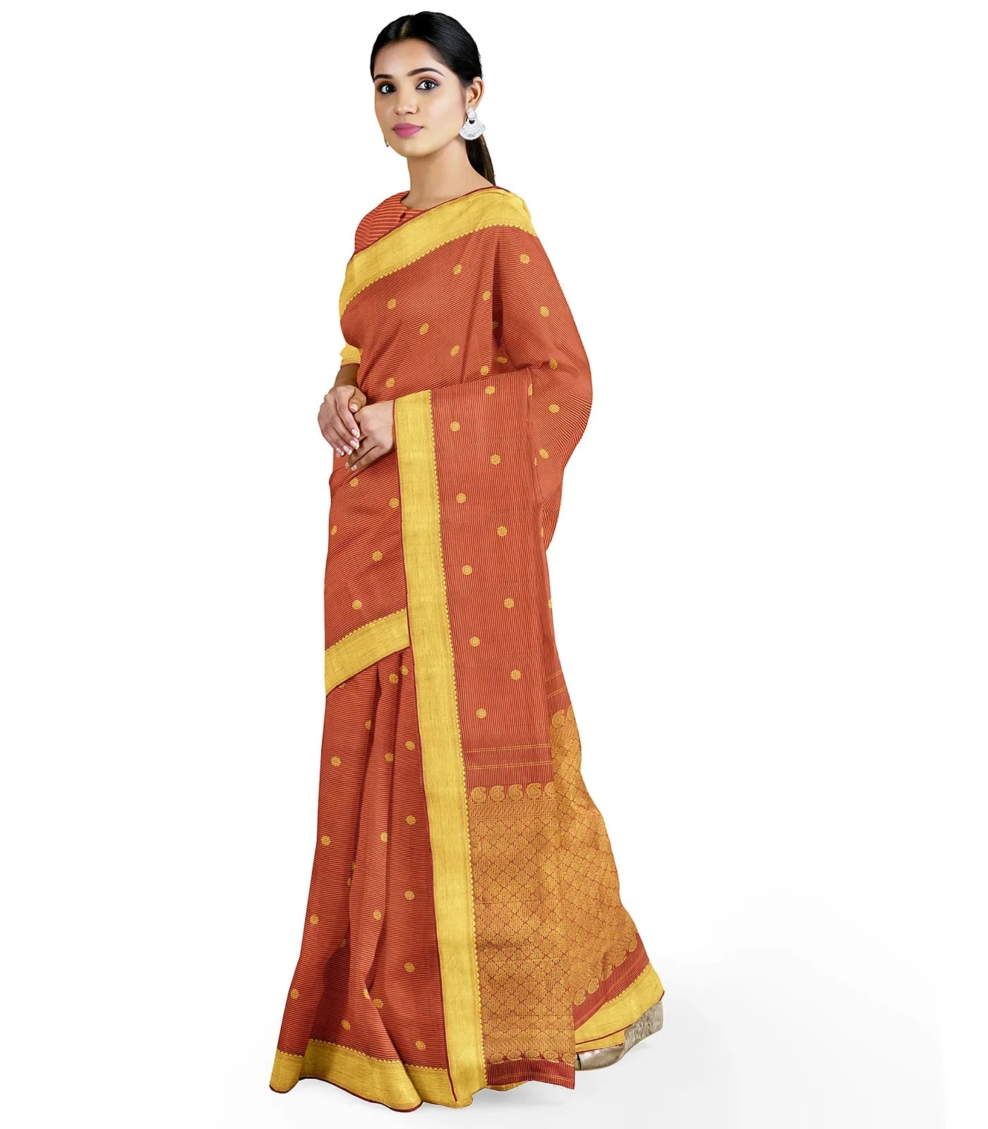 Red Handloom Kanchipuram Vairaoosi Silk Saree With Rudraksham Motifs-Red