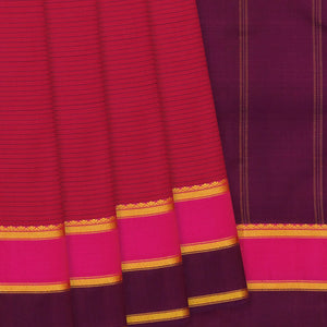 Crimson Handloom Kanchipuram Silk Saree With Stripes-Crimson