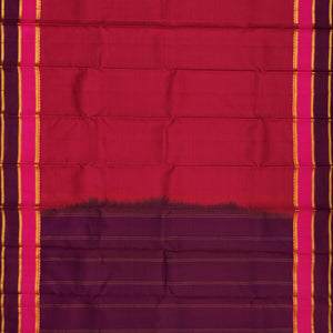 Crimson Handloom Kanchipuram Silk Saree With Stripes-Crimson