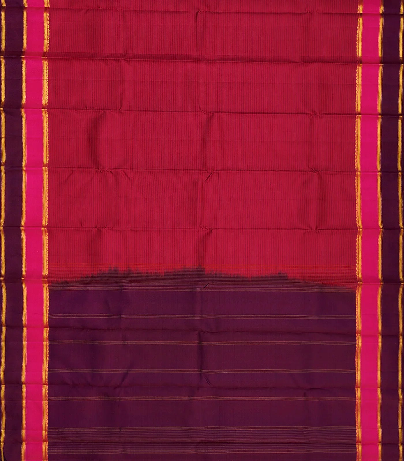 Crimson Handloom Kanchipuram Silk Saree With Stripes-Crimson
