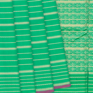Green Kanchipuram Silk Saree With Beldari Stripes -Green
