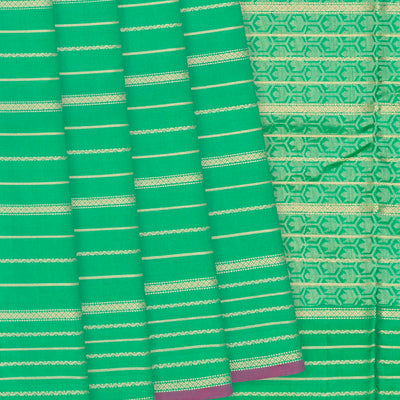 Green Kanchipuram Silk Saree With Beldari Stripes -Green