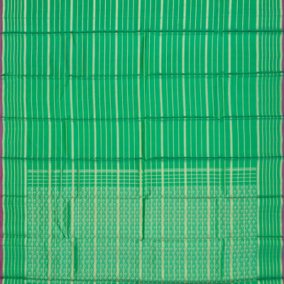 Green Kanchipuram Silk Saree With Beldari Stripes -Green