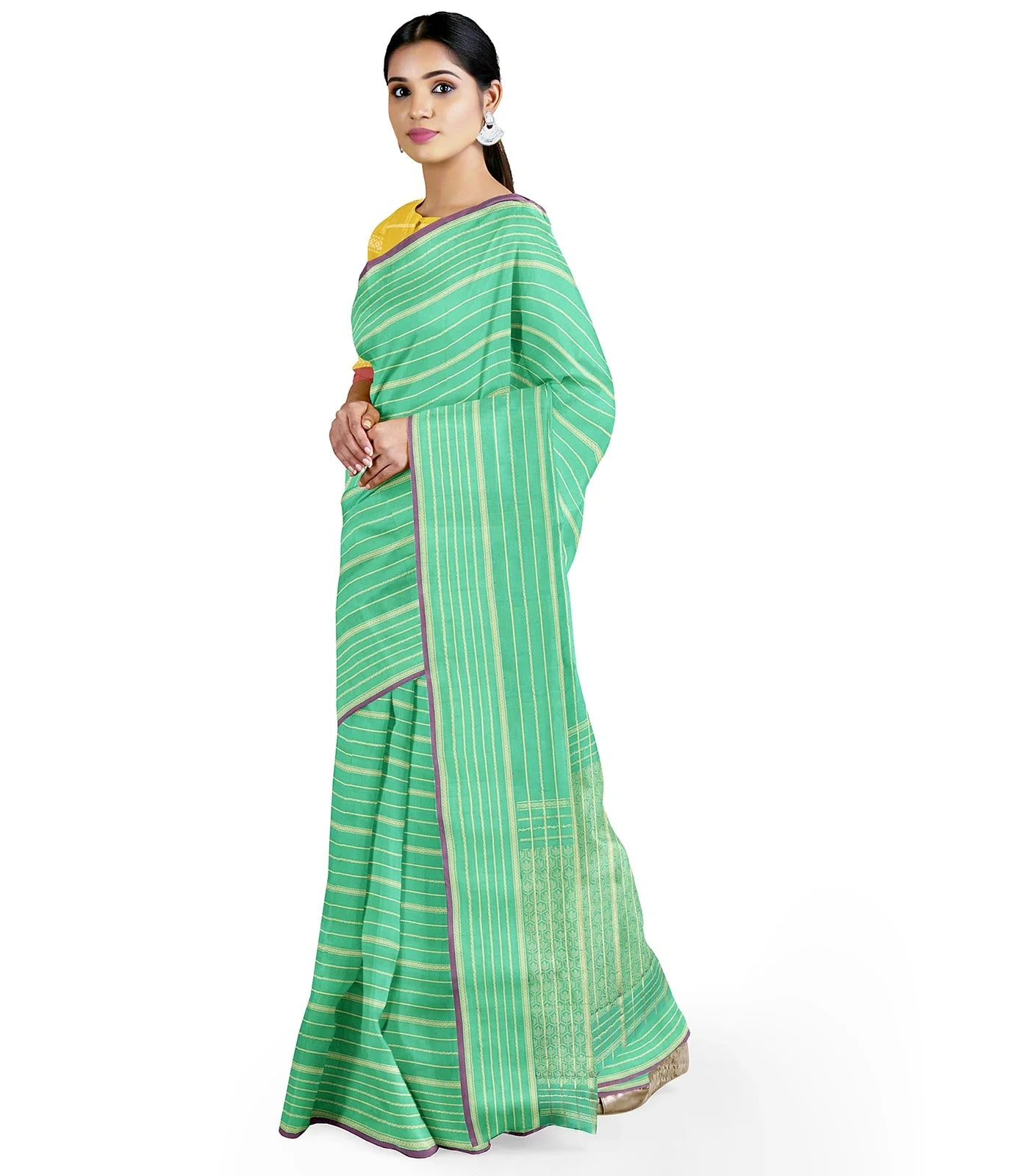 Green Kanchipuram Silk Saree With Beldari Stripes -Green