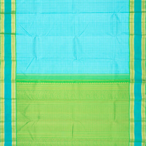 Turquoise Handloom Kanchipuram Silk Saree With Checks-Turquoise