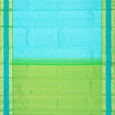 Turquoise Handloom Kanchipuram Silk Saree With Checks-Turquoise