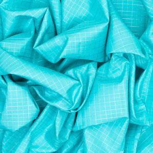 Turquoise Handloom Kanchipuram Silk Saree With Checks-Turquoise