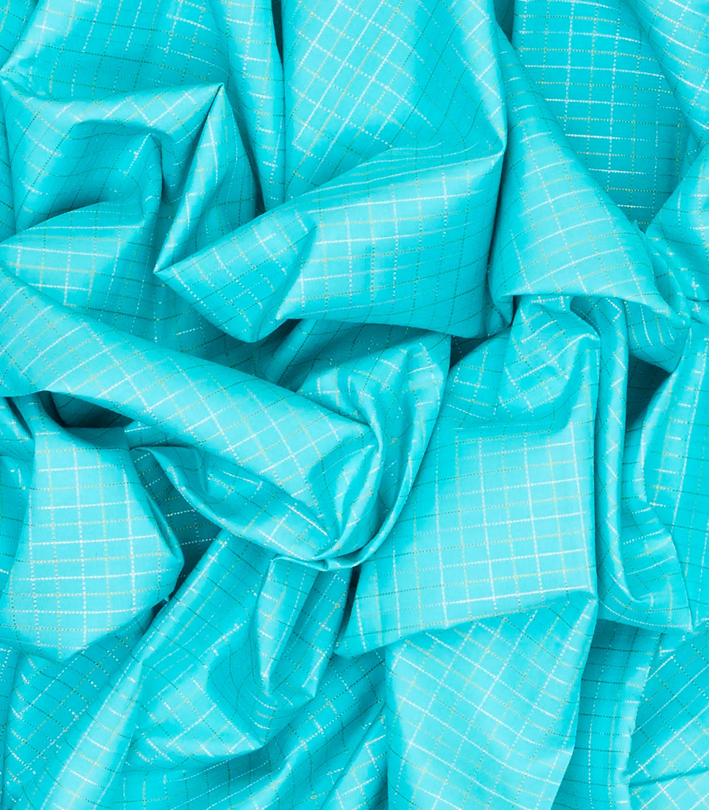 Turquoise Handloom Kanchipuram Silk Saree With Checks-Turquoise
