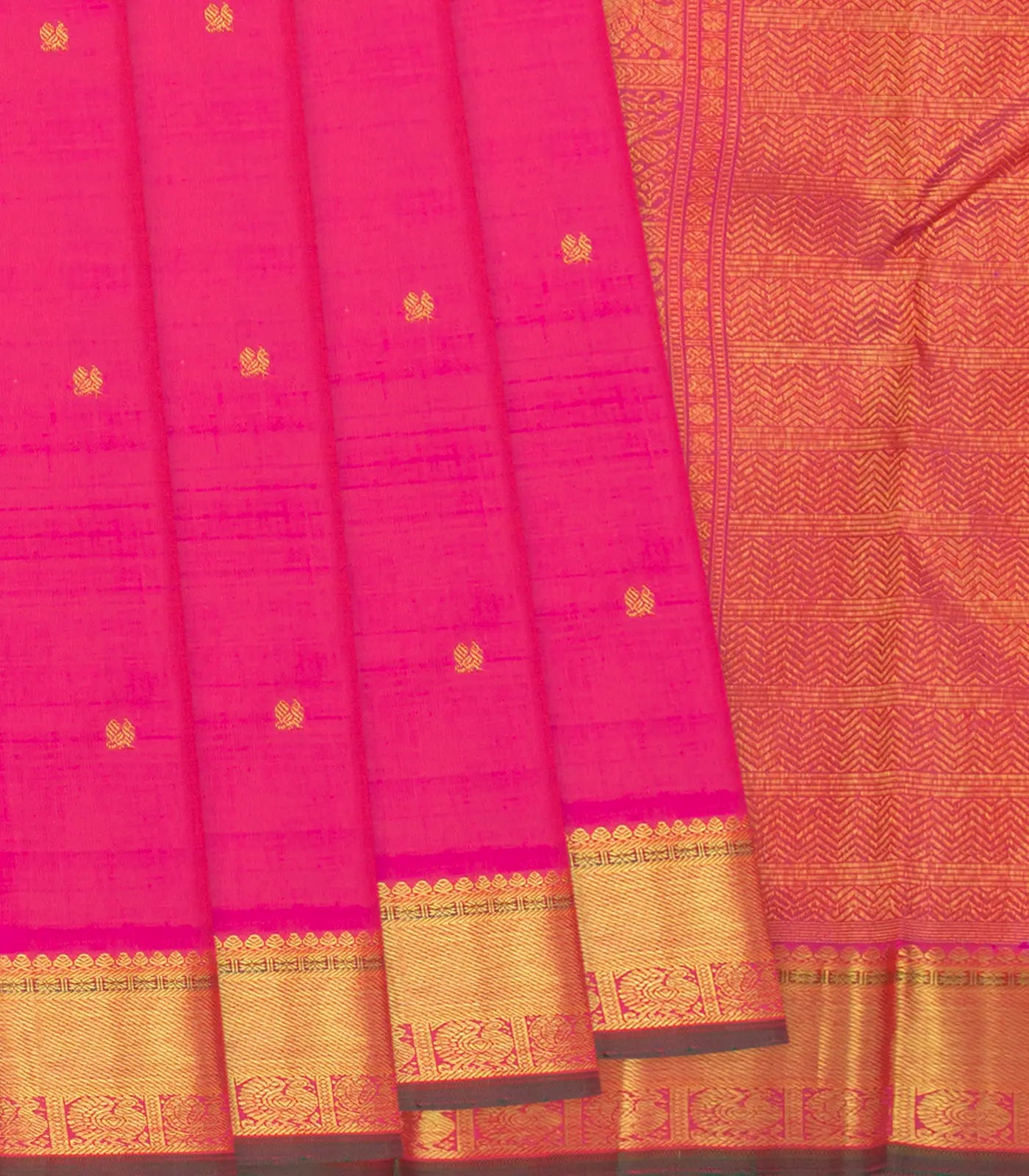 Pink Handloom Kanchipuram Silk Saree With Annam Motifs-Pink