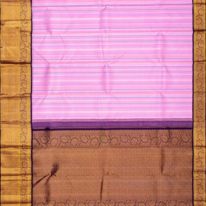 Lavender Handloom Kanchipuram Korvai Silk Saree With Stripes-Lavander