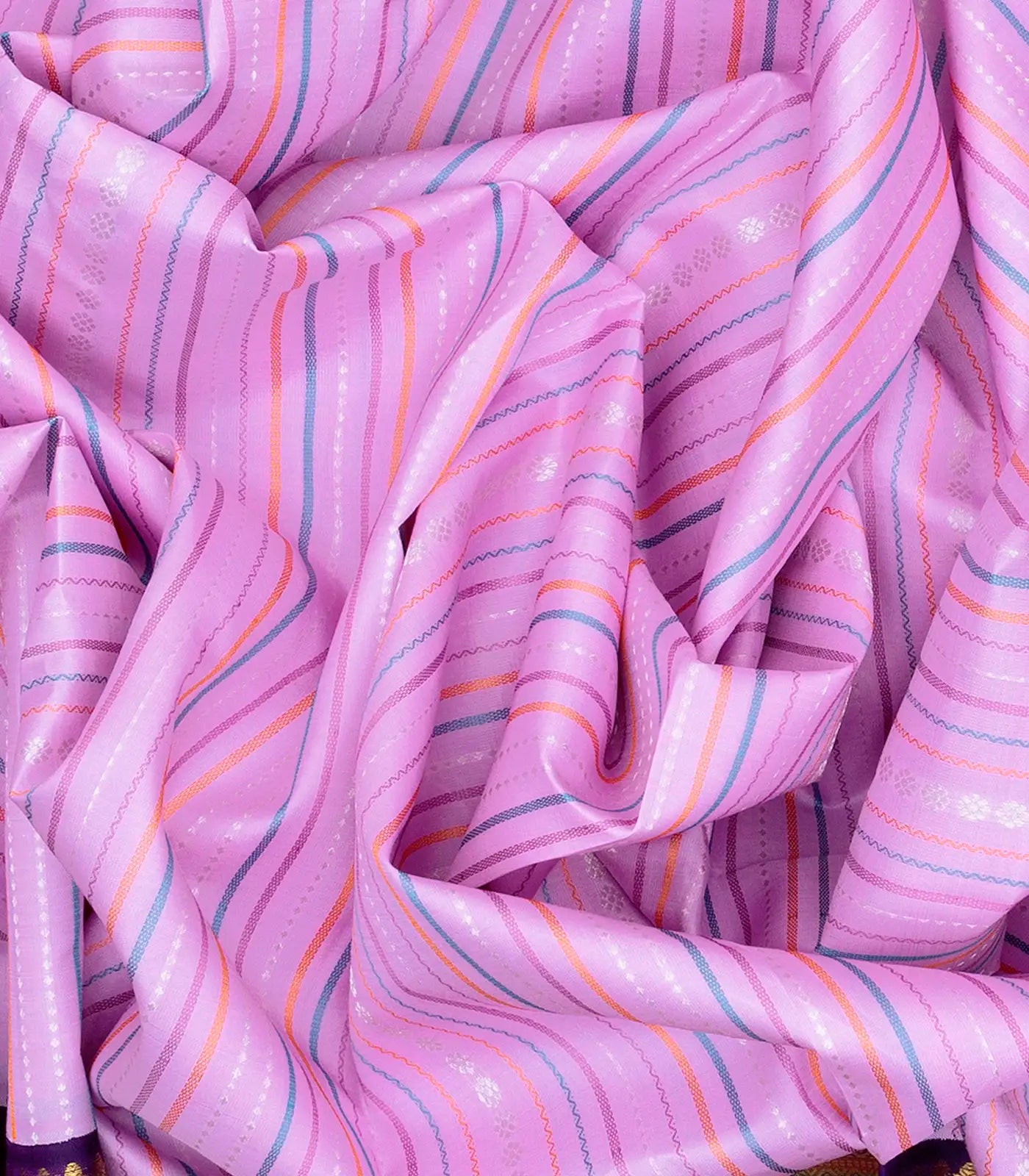 Lavender Handloom Kanchipuram Korvai Silk Saree With Stripes-Lavander