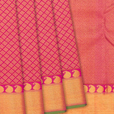 Pink Handloom Kanchipuram Silk Saree With Diamond Motifs-Pink