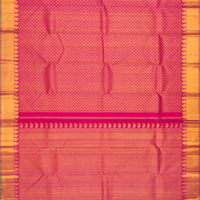 Pink Handloom Kanchipuram Silk Saree With Diamond Motifs-Pink