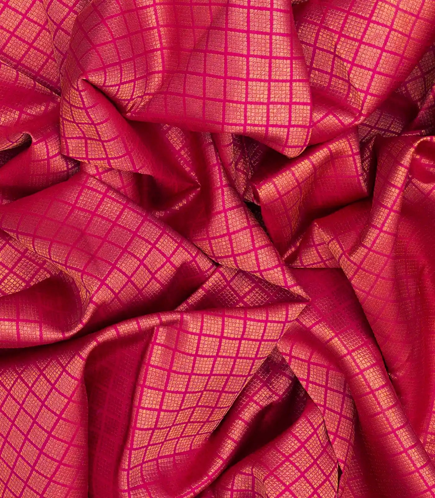 Pink Handloom Kanchipuram Silk Saree With Diamond Motifs-Pink