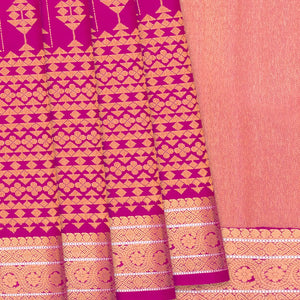 Hot Pink Handloom Kanchipuram Silk Saree With Zari Stripes-Hot Pink