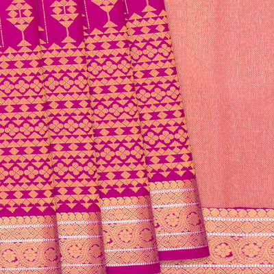 Hot Pink Handloom Kanchipuram Silk Saree With Zari Stripes-Hot Pink