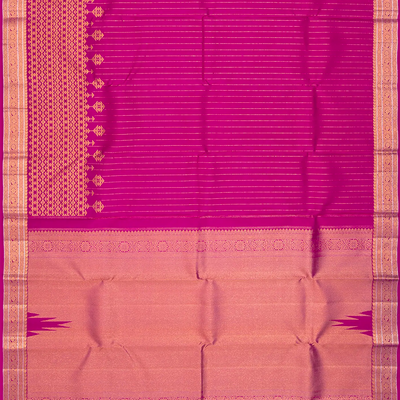 Hot Pink Handloom Kanchipuram Silk Saree With Zari Stripes-Hot Pink