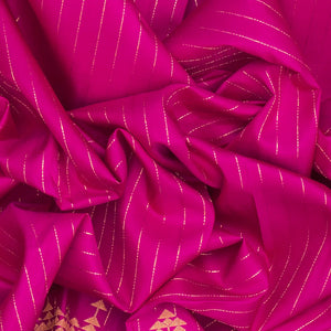Hot Pink Handloom Kanchipuram Silk Saree With Zari Stripes-Hot Pink