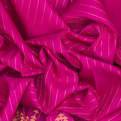 Hot Pink Handloom Kanchipuram Silk Saree With Zari Stripes-Hot Pink