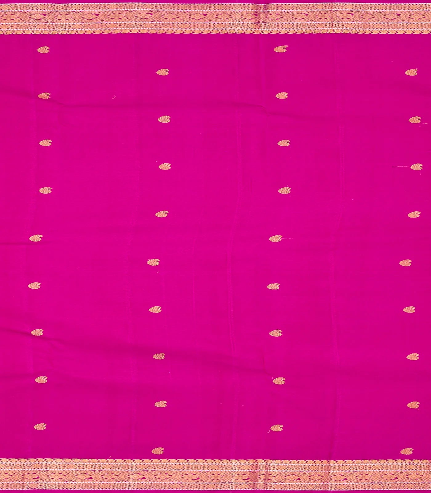 Hot Pink Handloom Kanchipuram Silk Saree With Zari Stripes-Hot Pink