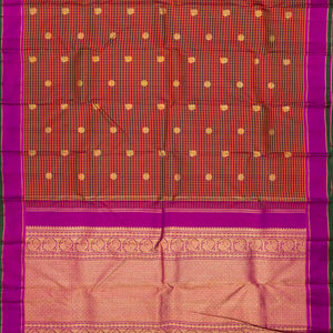 Rust Handloom Kanchipuram Silk Saree With Checks & Annam Buttas-Rust