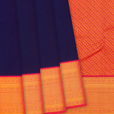 Midnight Blue Handloom Kanchipuram Korvai Silk Saree With Contrast Border-Midnight Blue