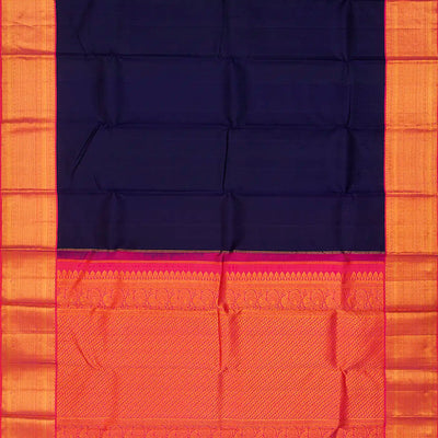 Midnight Blue Handloom Kanchipuram Korvai Silk Saree With Contrast Border-Midnight Blue