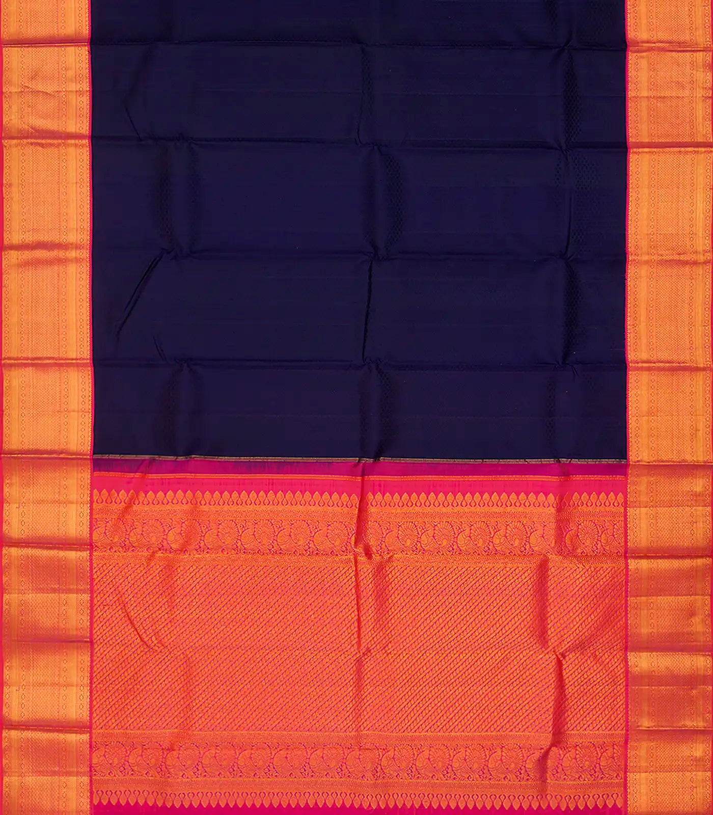 Midnight Blue Handloom Kanchipuram Korvai Silk Saree With Contrast Border-Midnight Blue