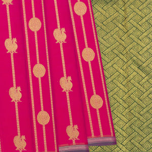 Pink Handloom Kanchipuram Silk Saree With Annam Motif Stripes-Pink