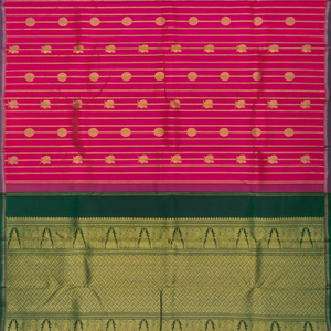 Pink Handloom Kanchipuram Silk Saree With Annam Motif Stripes-Pink