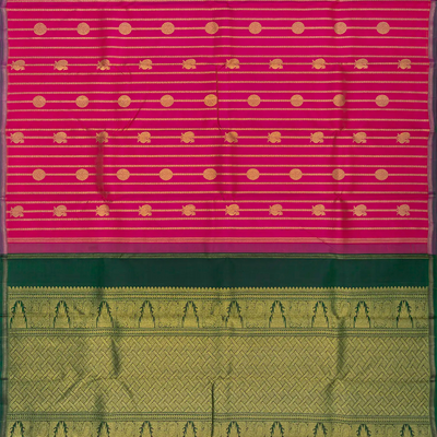 Pink Handloom Kanchipuram Silk Saree With Annam Motif Stripes-Pink