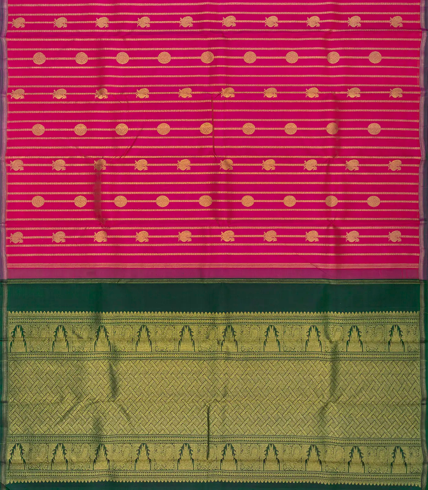 Pink Handloom Kanchipuram Silk Saree With Annam Motif Stripes-Pink