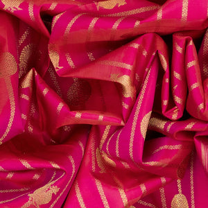 Pink Handloom Kanchipuram Silk Saree With Annam Motif Stripes-Pink