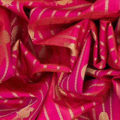 Pink Handloom Kanchipuram Silk Saree With Annam Motif Stripes-Pink