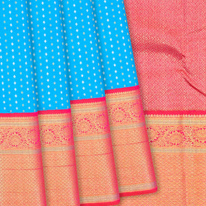 Sky Blue Handloom Kanchipuram Silk Saree With Diamond Motifs-Sky Blue