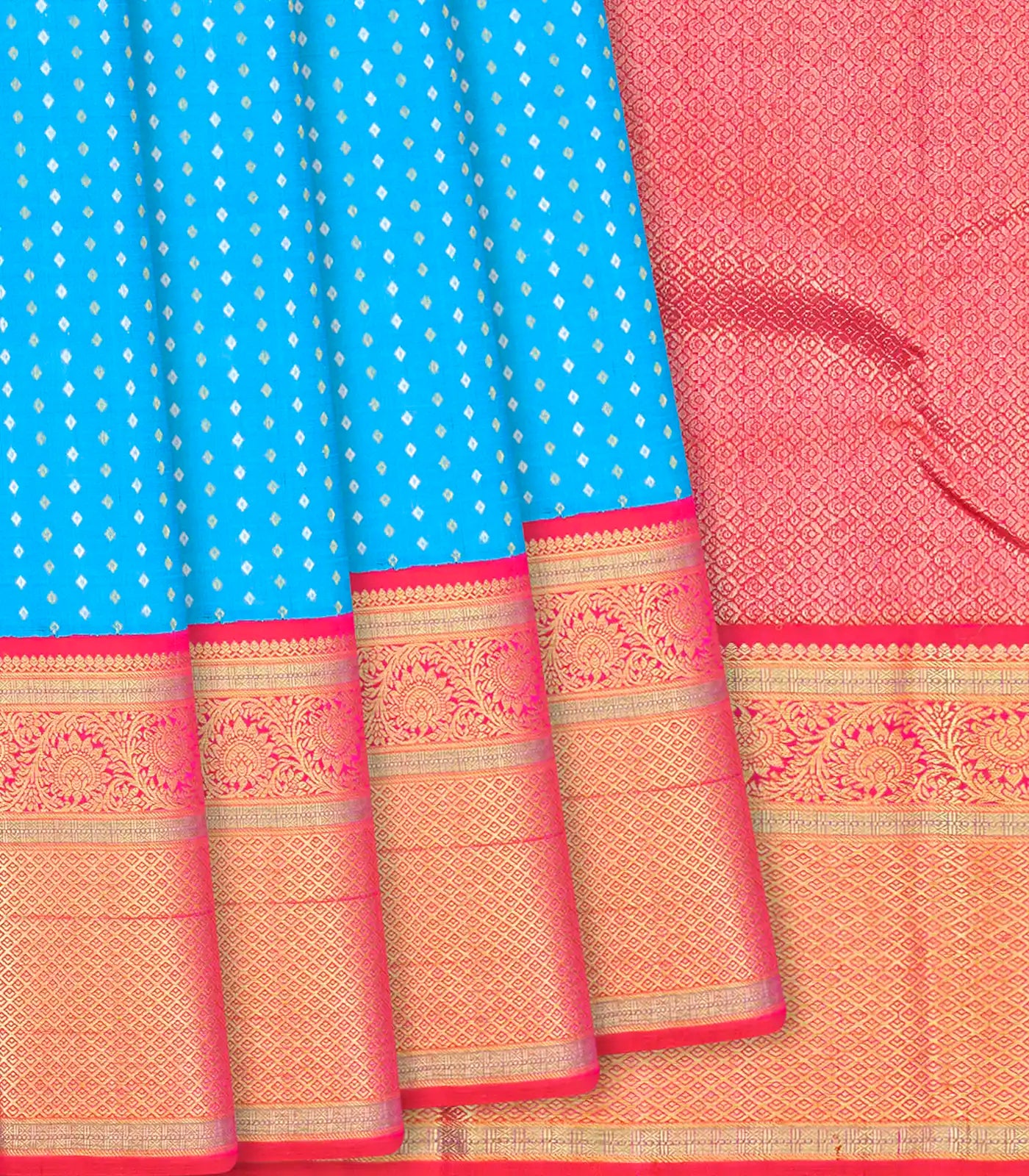 Sky Blue Handloom Kanchipuram Silk Saree With Diamond Motifs-Sky Blue