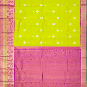 Neon Green Handloom Kanchipuram Korvai Silk Saree With Floral Motifs-Neon Green